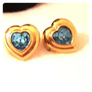 BEAUTIFUL GOLD HEART EARRINGS WITH AQUA STONE
